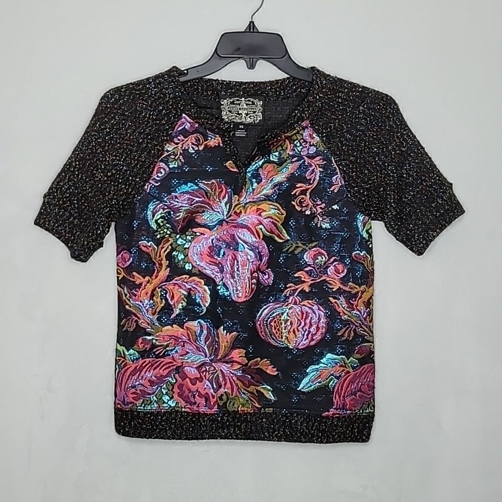 James Coviello Anthropologie‎ Shortsleeve Metallic Multicolor Sweater Size XS